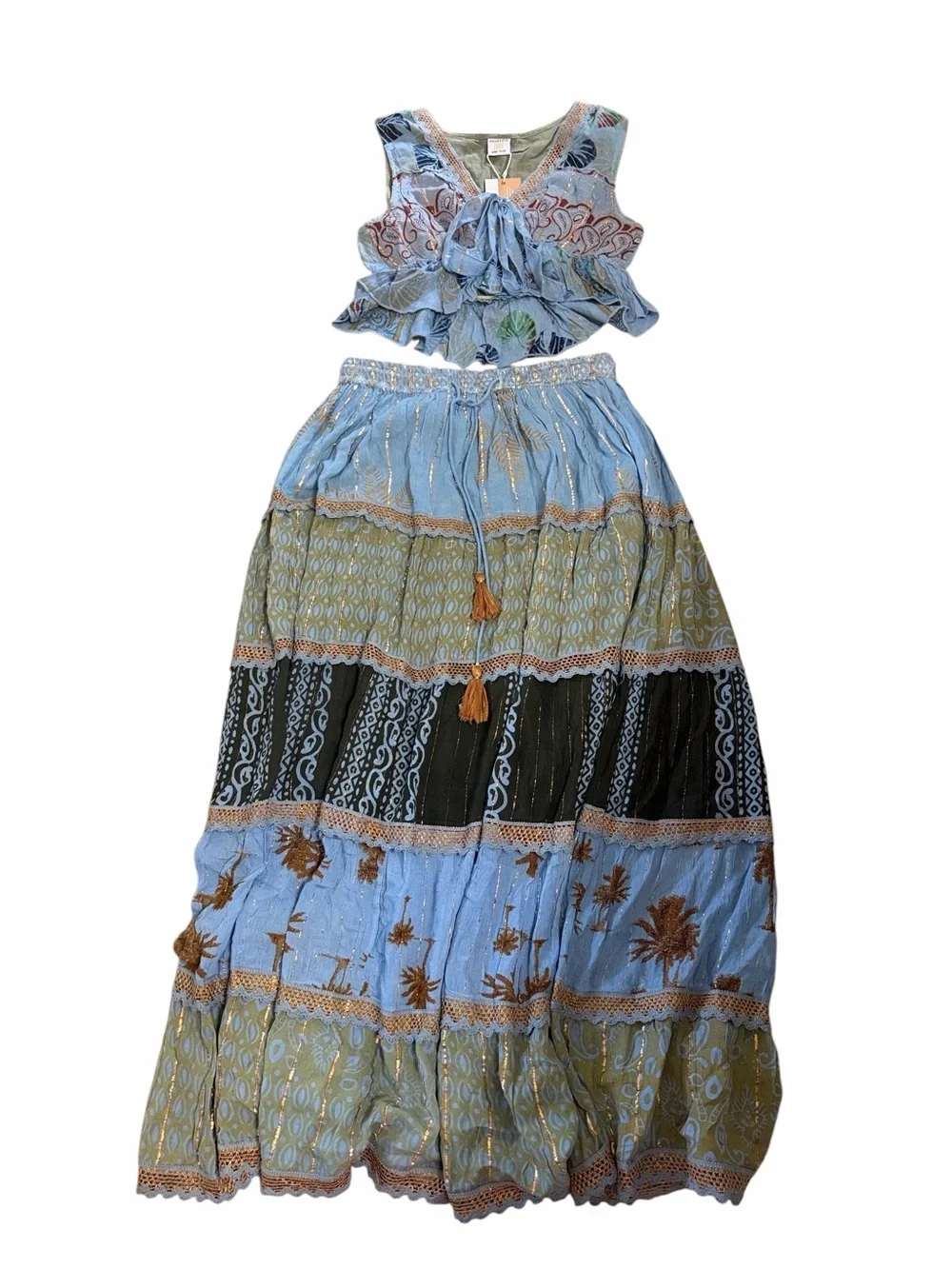 Ananta 2pc Blue Multi Print Maxi Skirt Set(One Size)